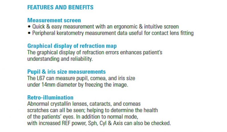 Autorefraktometr VISIONIX L67 z keratometrią full
