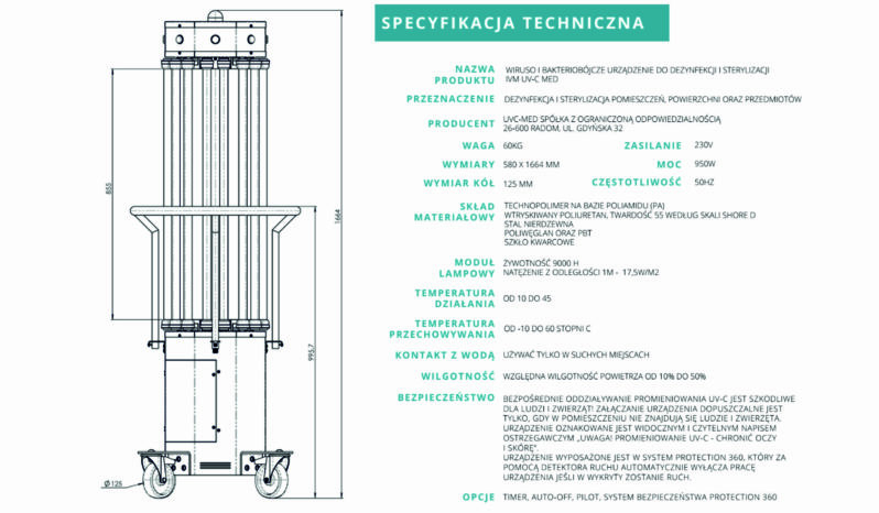 UVC-MED 950W TOWER MAX dezynfekcja sterylizacja full