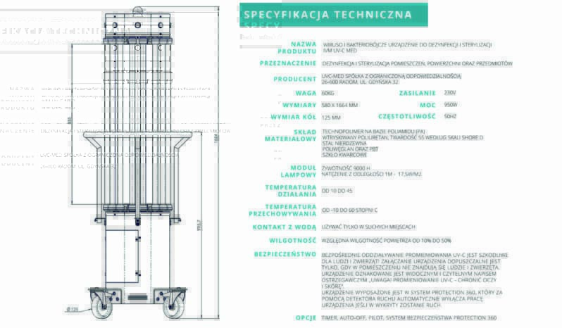 UVC-MED 950W TOWER MAX dezynfekcja sterylizacja full